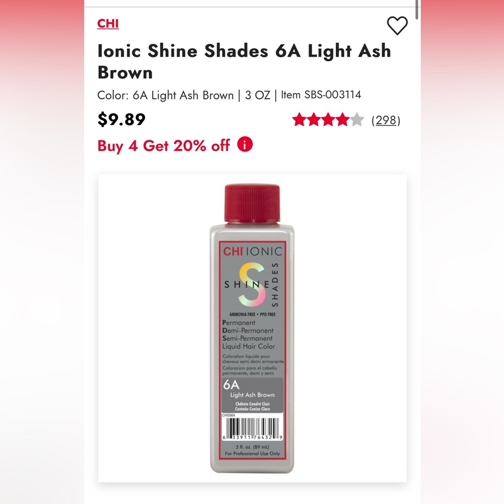 CHI Ionic Shine Shades 6A Light Ash Brown